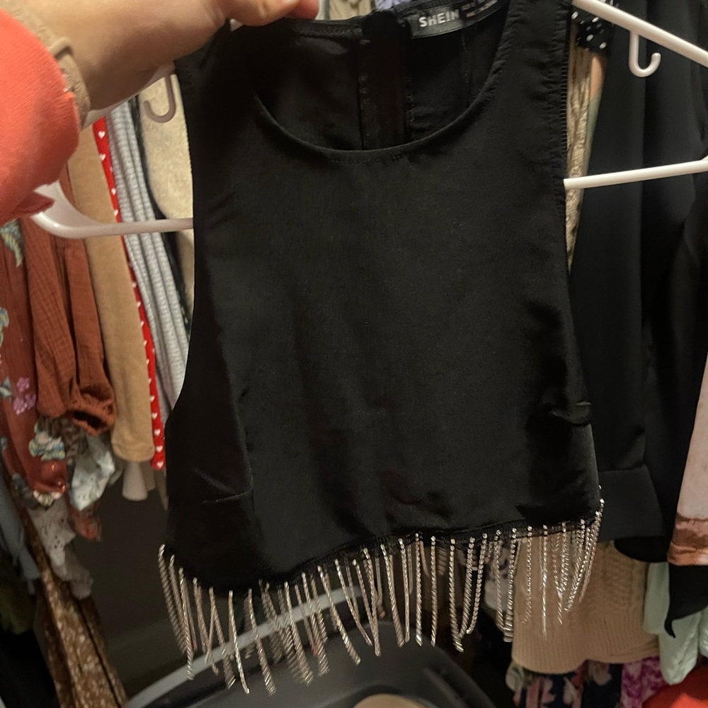 NWOT Shein Black Rhinestone Tank XS - Picture 3 of 3